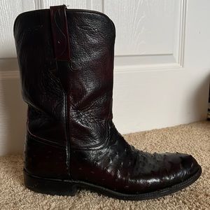 Luchesse full quill ostrich cowboy boots in black cherry
